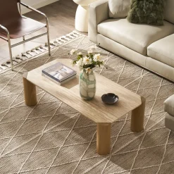 Discount Albie Travertine Rectangular Coffee Table Coffee Tables