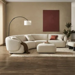 Outlet Auburn Performance Fabric Curve L-Shape Sectional Sofa with Ottoman Living Room Sets|Living Room Sets