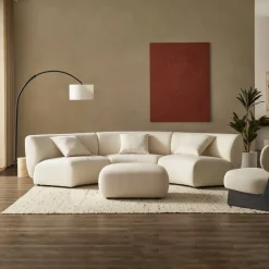 Hot Auburn Performance Fabric Armless Curve Sofa with Ottoman Living Room Sets|Living Room Sets
