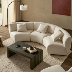 Hot Auburn Performance Fabric Armless Curve Sofa with Ottoman Living Room Sets|Living Room Sets