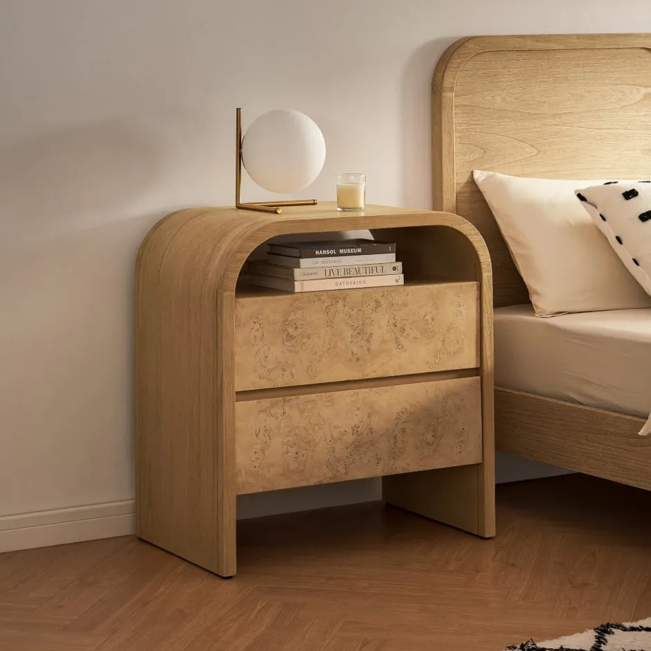 Best Crescent 2-Drawer Nightstand Small Bedroom Furniture|Nightstands & Bedside Tables