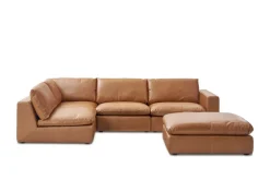 Sale Dawson Leather Chaise Sectional Sofa with Ottoman Living Room Sets|Living Room Sets