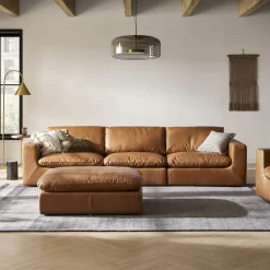 Online Dawson Leather Extended Sofa with Ottoman Living Room Sets|Living Room Sets