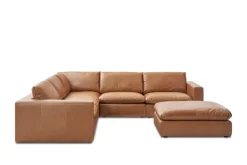 New Dawson Leather L-Shape Sectional Sofa with Ottoman Living Room Sets|Living Room Sets