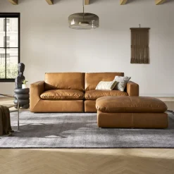 Best Dawson Leather Sofa with Ottoman Living Room Sets|Living Room Sets