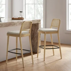 Discount Edith Cane Bar Stool, White Wash Stools & Bar Stools