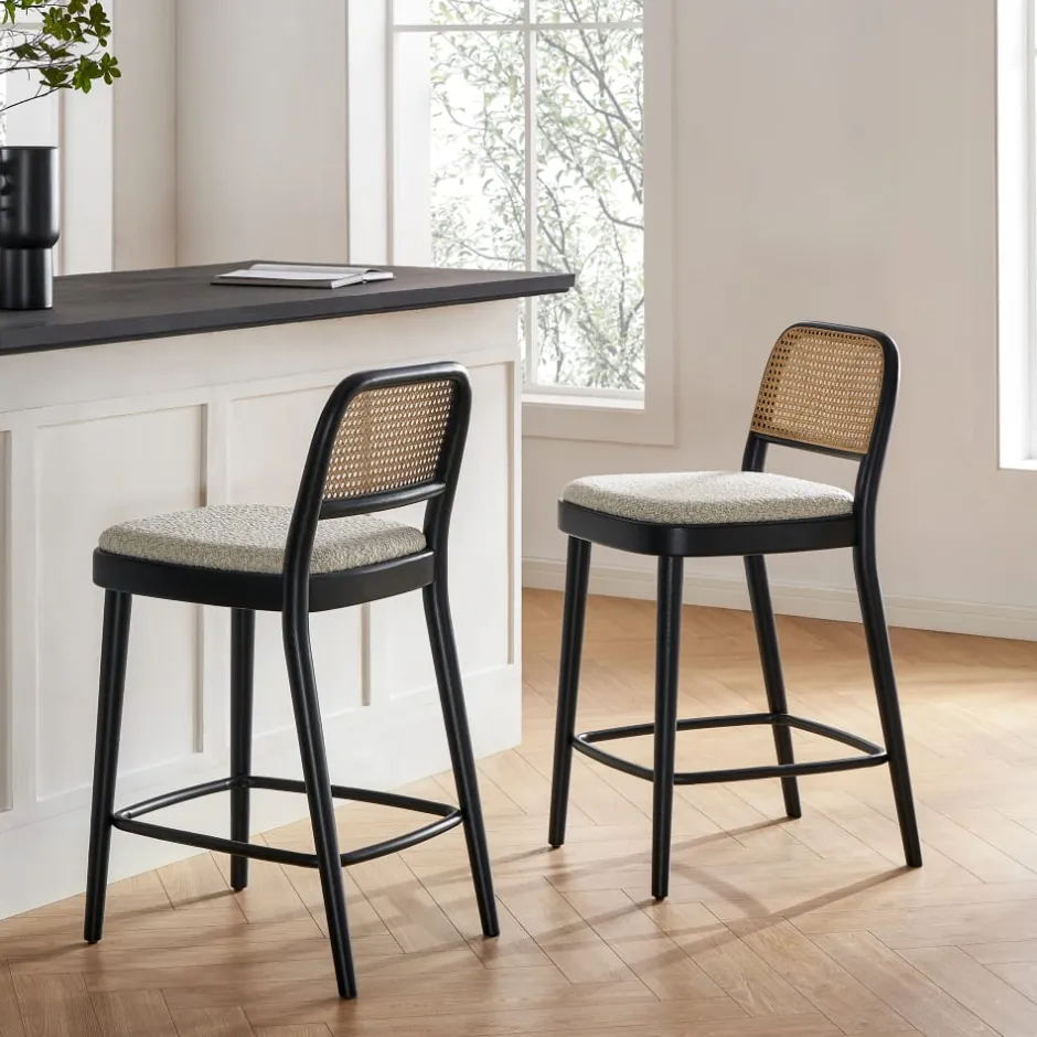 Hot Edith Cane Counter Stool, Black Small Dining Room Furniture|Stools & Bar Stools