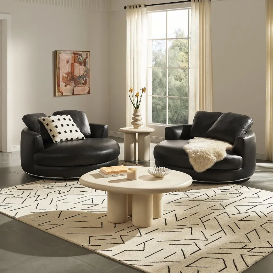 Outlet Hamilton Leather Round Swivel 1.5 Seater Armchair Armchairs And Accent Chairs