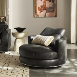 Sale Hamilton Leather Round Swivel Armchair Armchairs And Accent Chairs