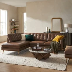 Outlet Isaac Leather Bumper Chaise Sectional Sofa Leather Sofas|Sectional Sofas