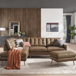 Outlet Isaac Leather Bumper Chaise Sectional Sofa Leather Sofas|Sectional Sofas