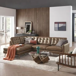 Outlet Isaac Leather Bumper Chaise Sectional Sofa with Ottoman Living Room Sets|Living Room Sets