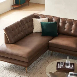 Outlet Isaac Leather Bumper Chaise Sectional Sofa with Ottoman Living Room Sets|Living Room Sets