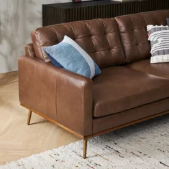 Outlet Isaac Leather Bumper Chaise Sectional Sofa with Ottoman Living Room Sets|Living Room Sets