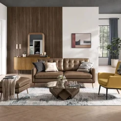Hot Isaac Leather Sofa with Ottoman Living Room Sets|Living Room Sets