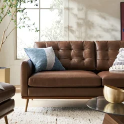 Hot Isaac Leather Sofa with Ottoman Living Room Sets|Living Room Sets
