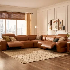 Clearance Jaron Leather Recliner L-Shaped Sectional Sofa Leather Sofas|Sectional Sofas