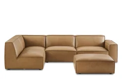 Outlet Jonathan Leather Chaise Sectional Sofa with Ottoman Living Room Sets|Living Room Sets