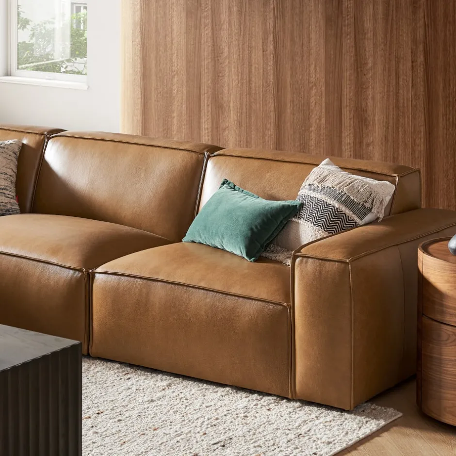 Outlet Jonathan Leather Extended Side Chaise Sectional with Ottoman Living Room Sets|Living Room Sets