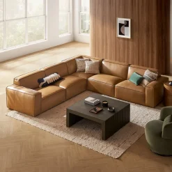 Outlet Jonathan Leather L-Shape Sectional Sofa Leather Sofas|Sectional Sofas