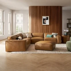 Best Jonathan Leather L-Shape Sectional Sofa with Ottoman Living Room Sets|Living Room Sets