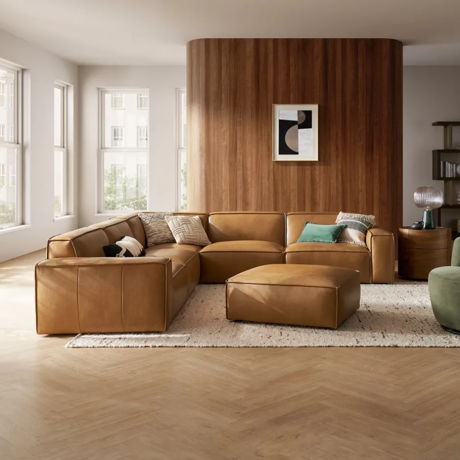 Best Jonathan Leather L-Shape Sectional Sofa with Ottoman Living Room Sets|Living Room Sets
