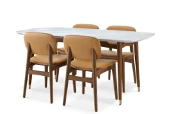 New Kelsey Marble Dining Table with 4 Leather Chairs, Walnut Stain Small Dining Room Furniture|Dining Room Furniture Sets