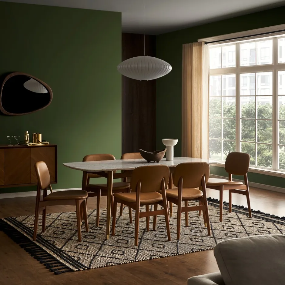 New Kelsey Marble Dining Table with 4 Leather Chairs, Walnut Stain Small Dining Room Furniture|Dining Room Furniture Sets