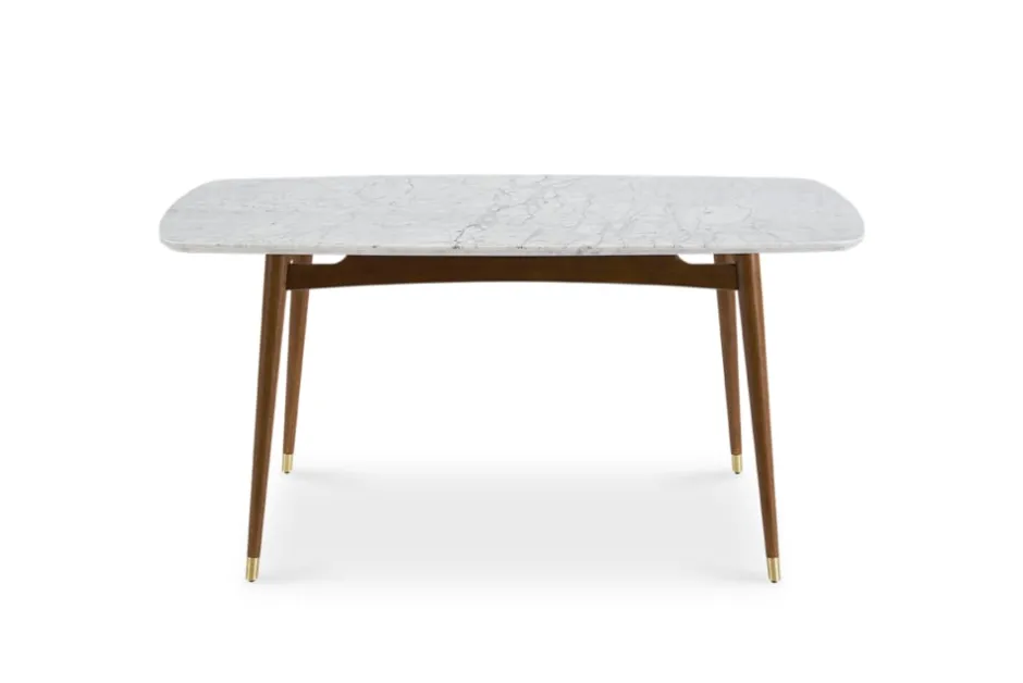 New Kelsey Marble Dining Table with 4 Leather Chairs, Walnut Stain Small Dining Room Furniture|Dining Room Furniture Sets