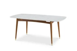 New Kelsey Marble Dining Table with 4 Leather Chairs, Walnut Stain Small Dining Room Furniture|Dining Room Furniture Sets