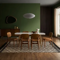 New Kelsey Marble Dining Table with 4 Leather Chairs, Walnut Stain Small Dining Room Furniture|Dining Room Furniture Sets