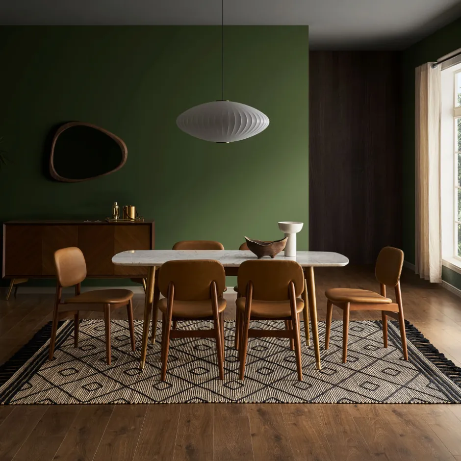 New Kelsey Marble Dining Table with 4 Leather Chairs, Walnut Stain Small Dining Room Furniture|Dining Room Furniture Sets