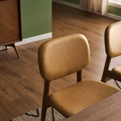 New Kelsey Marble Dining Table with 4 Leather Chairs, Walnut Stain Small Dining Room Furniture|Dining Room Furniture Sets