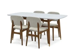 New Kelsey Marble Dining Table with 4 Chairs, Walnut Stain Small Dining Room Furniture|Dining Room Furniture Sets