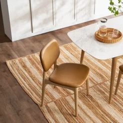 Fashion Kelsey Marble Dining Table with 4 Leather Chairs, White Wash Small Dining Room Furniture|Dining Room Furniture Sets