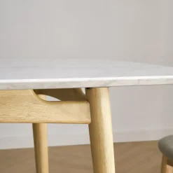 Fashion Kelsey Marble Dining Table with 4 Leather Chairs, White Wash Small Dining Room Furniture|Dining Room Furniture Sets