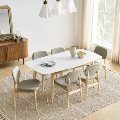 Fashion Kelsey Marble Dining Table with 4 Chairs, White Wash Small Dining Room Furniture|Dining Room Furniture Sets