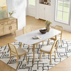 Clearance Kelsey Marble Dining Table, White Wash Small Dining Room Furniture|Dining Tables