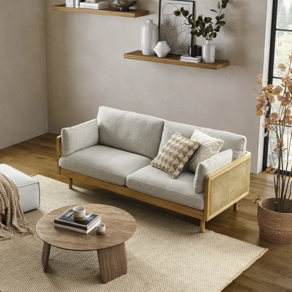 Sale Lucia Cane Sofa, White Wash Small Living Room Furniture|3 Seater Sofas