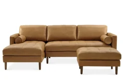 New Madison Leather Chaise Sectional Sofa with Ottoman Living Room Sets|Living Room Sets