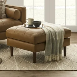 New Madison Leather Chaise Sectional Sofa with Ottoman Living Room Sets|Living Room Sets