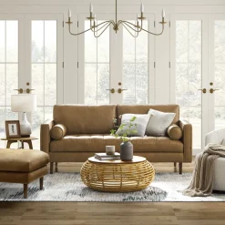 Sale Madison Leather Sofa with Ottoman Living Room Sets|Living Room Sets