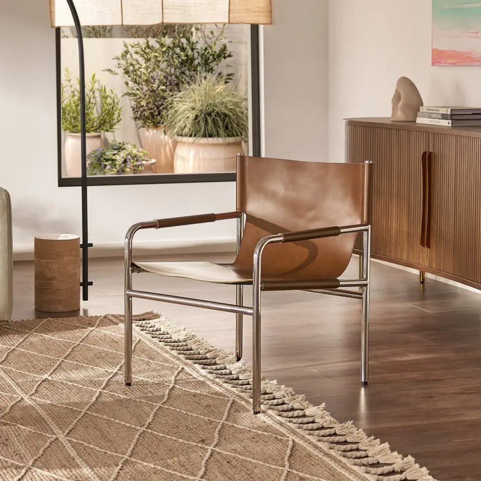 Sale Pascal Leather Sling Armchair Armchairs And Accent Chairs|Small Living Room Furniture