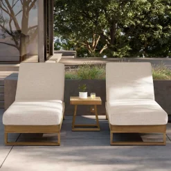 Best Rio Outdoor Teak 2 Chaise Lounges & Side Table Set Outdoor Lounge Chairs|Outdoor Furniture Sets