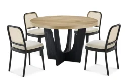 Discount Sawyer Round Dining Table with 4 Edith Cane Chairs, Black Small Dining Room Furniture|Dining Room Furniture Sets