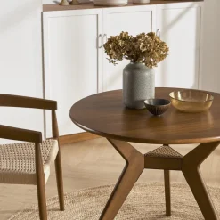 Sale Tribeca Round Dining Table with 2 Austen Dining Arm Chairs, Walnut Stain Small Dining Room Furniture|Dining Room Furniture Sets