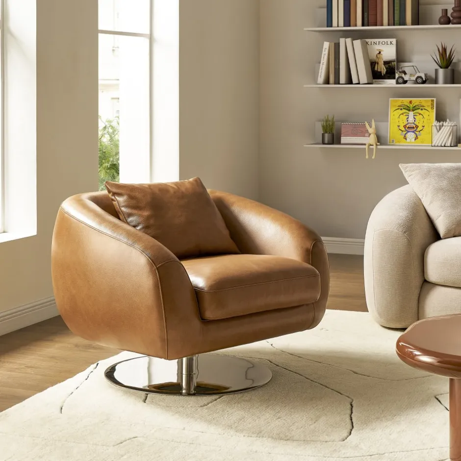 Fashion Xander Leather Swivel Armchair Armchairs And Accent Chairs